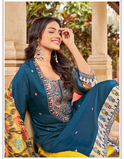 Load image into Gallery viewer, Designer Party wear Blue Embroidery Women&#39;s Kurta Pant with Dupatta Suit
