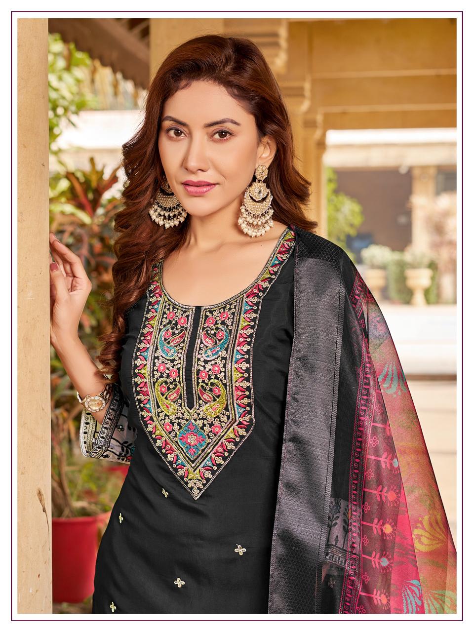 Designer Party wear Black Embroidery Women's Kurta Pant with Dupatta Suit