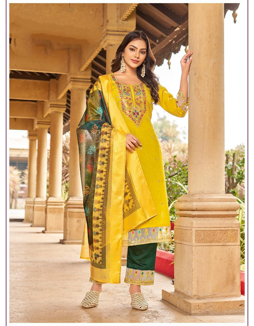 Load image into Gallery viewer, Designer Party wear Yellow Embroidery Women&#39;s Kurta Pant with Dupatta Suit
