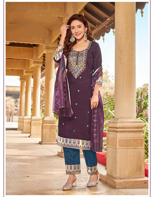 Load image into Gallery viewer, Designer Party wear Purple Embroidery Women&#39;s Kurta Pant with Dupatta Suit
