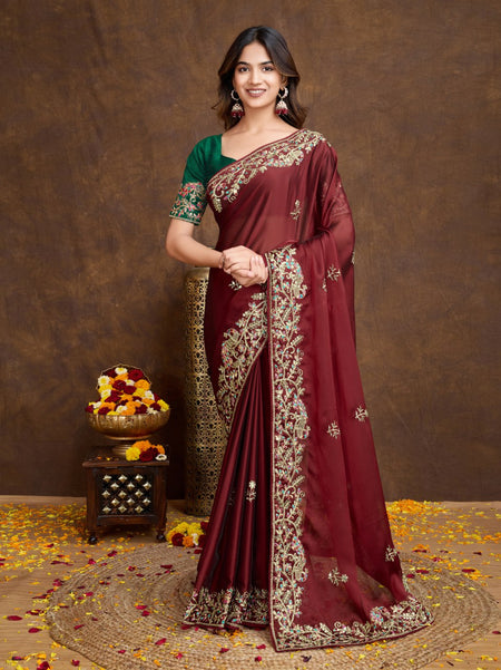 Designer Wedding Embroidery Women's Saree - mahezon