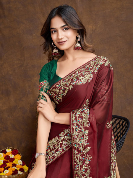 Designer Wedding Embroidery Women's Saree - mahezon
