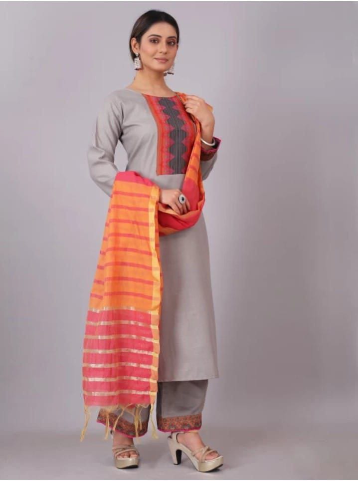 Ethnic Cotton Traditional Indian Straight Women's Kurti Pant with Dupatta