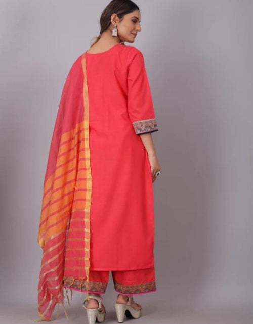 Load image into Gallery viewer, Ethnic Cotton Traditional Straight Pink Women&#39;s Kurti Pant with Dupatta
