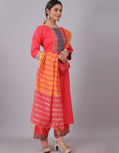 Load image into Gallery viewer, Ethnic Cotton Traditional Straight Pink Women&#39;s Kurti Pant with Dupatta
