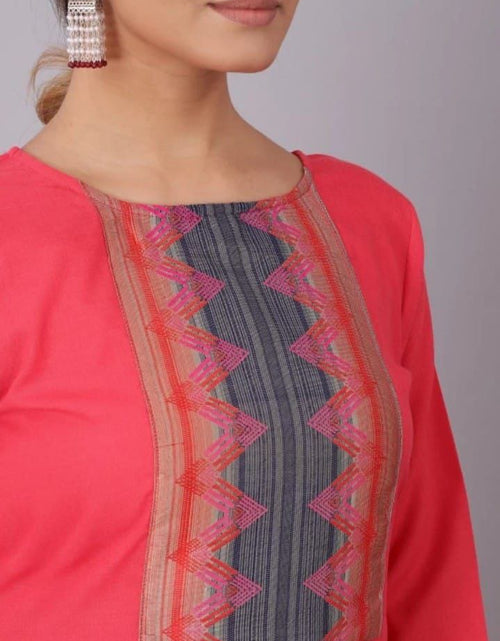 Load image into Gallery viewer, Ethnic Cotton Traditional Straight Pink Women&#39;s Kurti Pant with Dupatta
