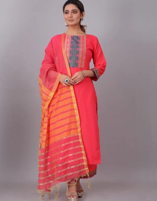 Load image into Gallery viewer, Ethnic Cotton Traditional Straight Pink Women&#39;s Kurti Pant with Dupatta
