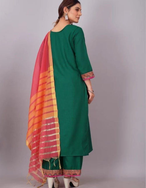 Load image into Gallery viewer, Ethnic Cotton Green Traditional Straight Women&#39;s Kurti Pant with Dupatta
