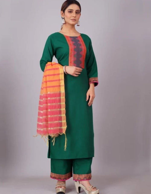 Load image into Gallery viewer, Ethnic Cotton Green Traditional Straight Women&#39;s Kurti Pant with Dupatta
