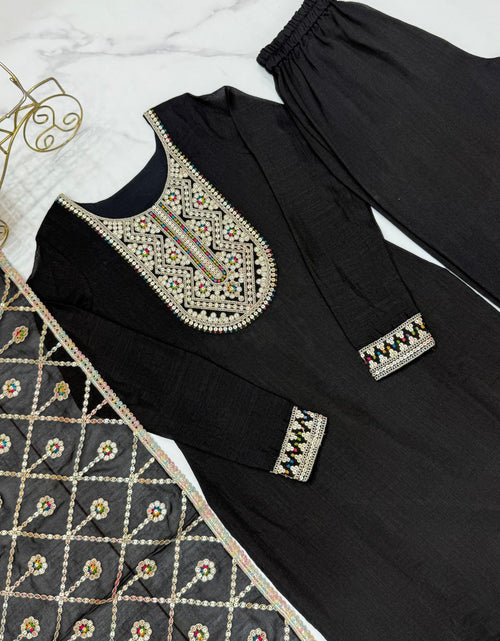 Load image into Gallery viewer, Ethnic Traditional Indian Black Women&#39;s Kurta Pant with Dupatta Suit
