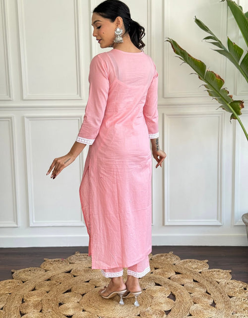 Load image into Gallery viewer, Cotton Pink Women&#39;s Kurta Pant set with Dupatta
