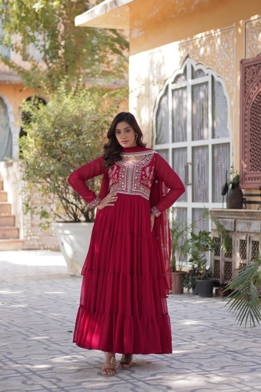 Designer Embroidery Indian Women's Gown with Dupatta mahezon