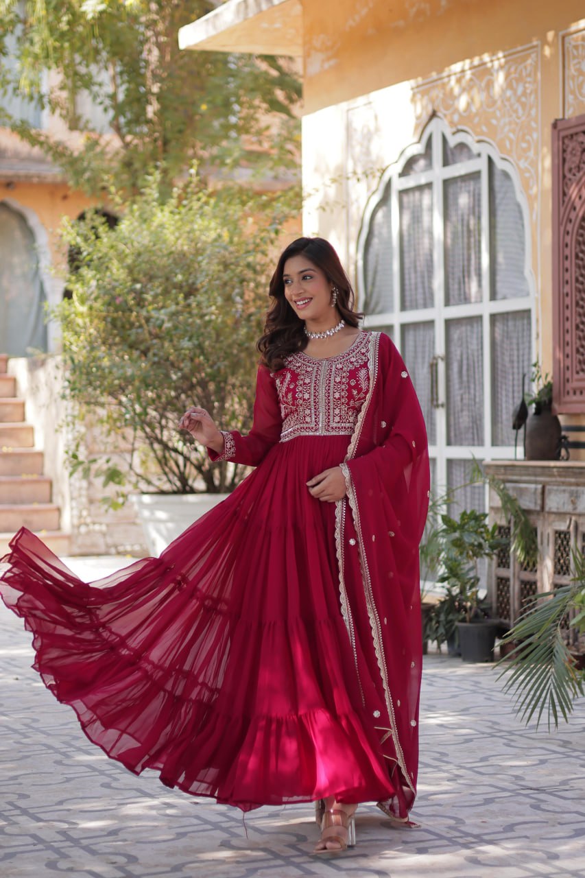 Designer Embroidery Indian Women's Gown with Dupatta mahezon