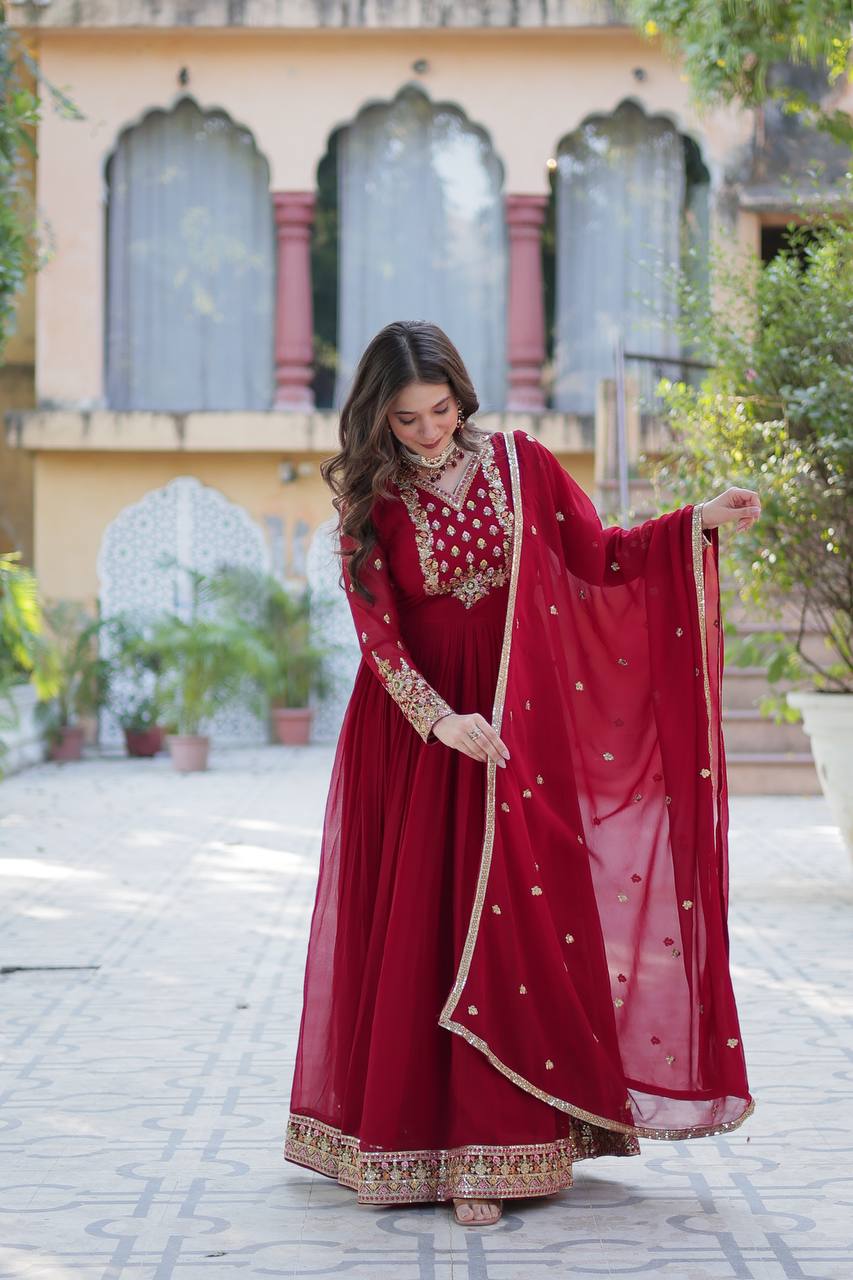 Designer Embroidery Wedding Women's Gown with Dupatta mahezon