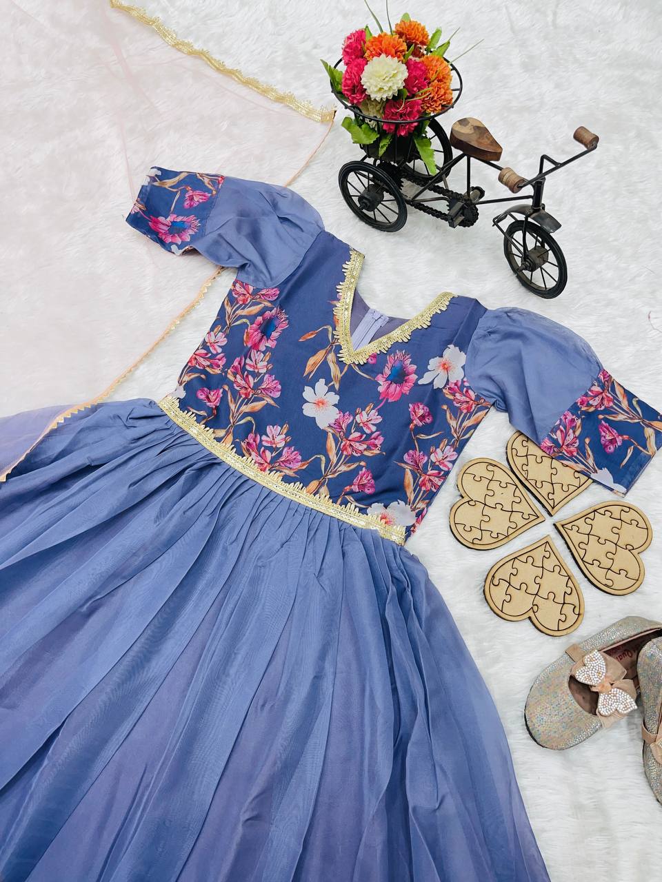 Stylish Kids Girls Party wear Gown with Dupatta mahezon