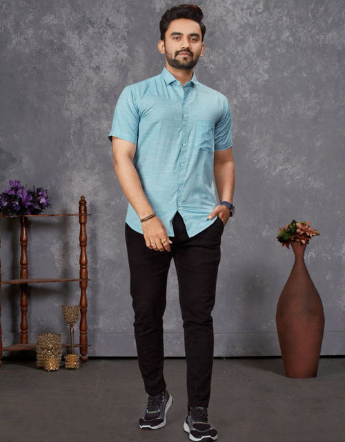 Load image into Gallery viewer, Couple wear Same Matching Blue Men Shirt and Women&#39;s Tunic Set mahezon
