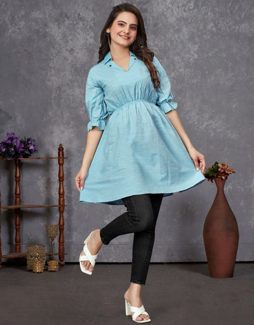 Load image into Gallery viewer, Couple wear Same Matching Blue Men Shirt and Women&#39;s Tunic Set mahezon
