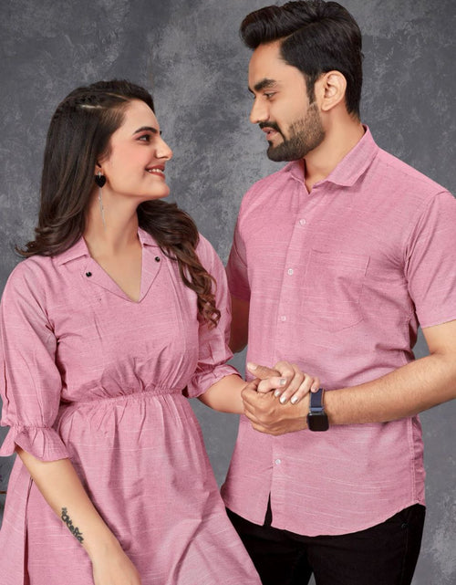 Load image into Gallery viewer, Couple wear Same Matching Purple Men Shirt and Women&#39;s Tunic Set mahezon
