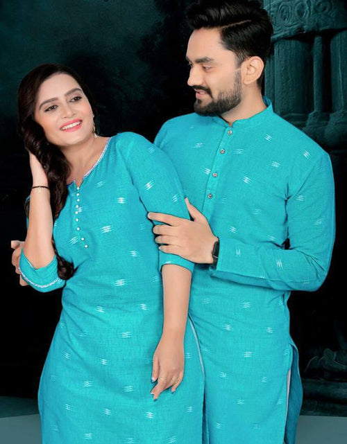 Load image into Gallery viewer, Couple wear Blue Indian Traditional Same Matching Outfits mahezon
