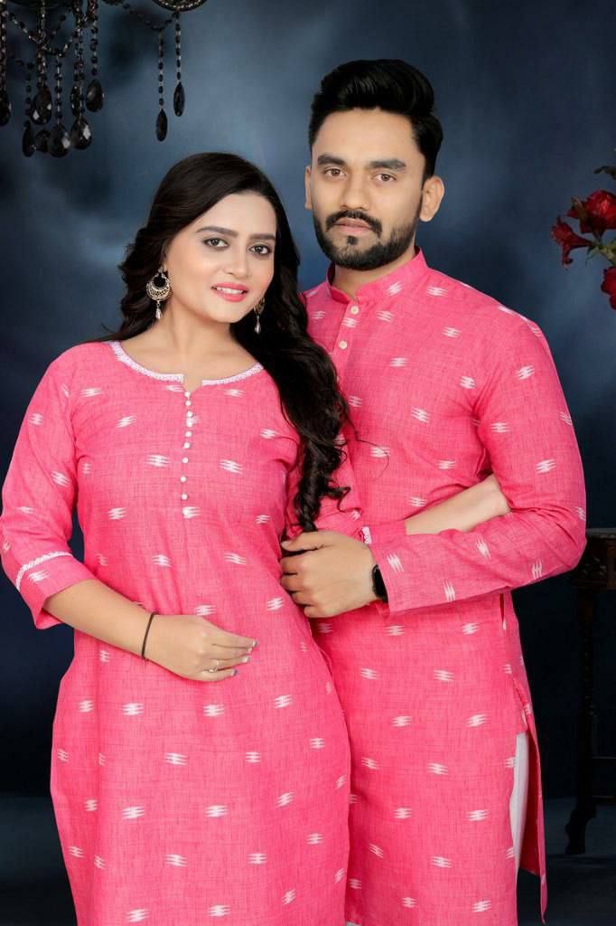 Couple wear Pink Indian Traditional Same Matching Outfits mahezon