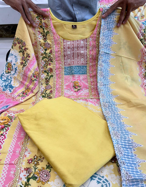 Load image into Gallery viewer, Embroidery Yellow Women&#39;s Kurti Pant with Dupatta Salwar Suit mahezon
