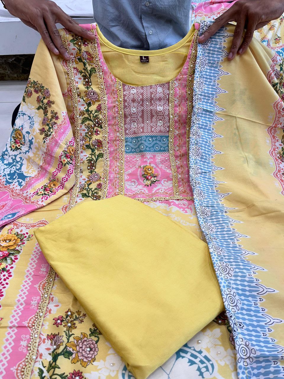 Embroidery Yellow Women's Kurti Pant with Dupatta Salwar Suit mahezon