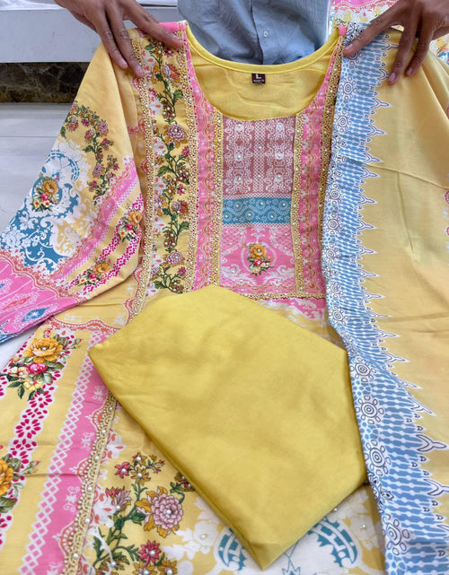 Load image into Gallery viewer, Embroidery Yellow Women&#39;s Kurti Pant with Dupatta Salwar Suit mahezon
