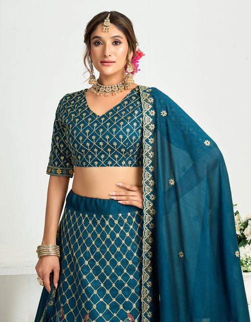 Load image into Gallery viewer, Blue Crunchy Silk Ethnic Traditional Indian Couple Wear Same Matching Men Kurta Women Lehenga Blouse Dupatta for Weddings mahezon
