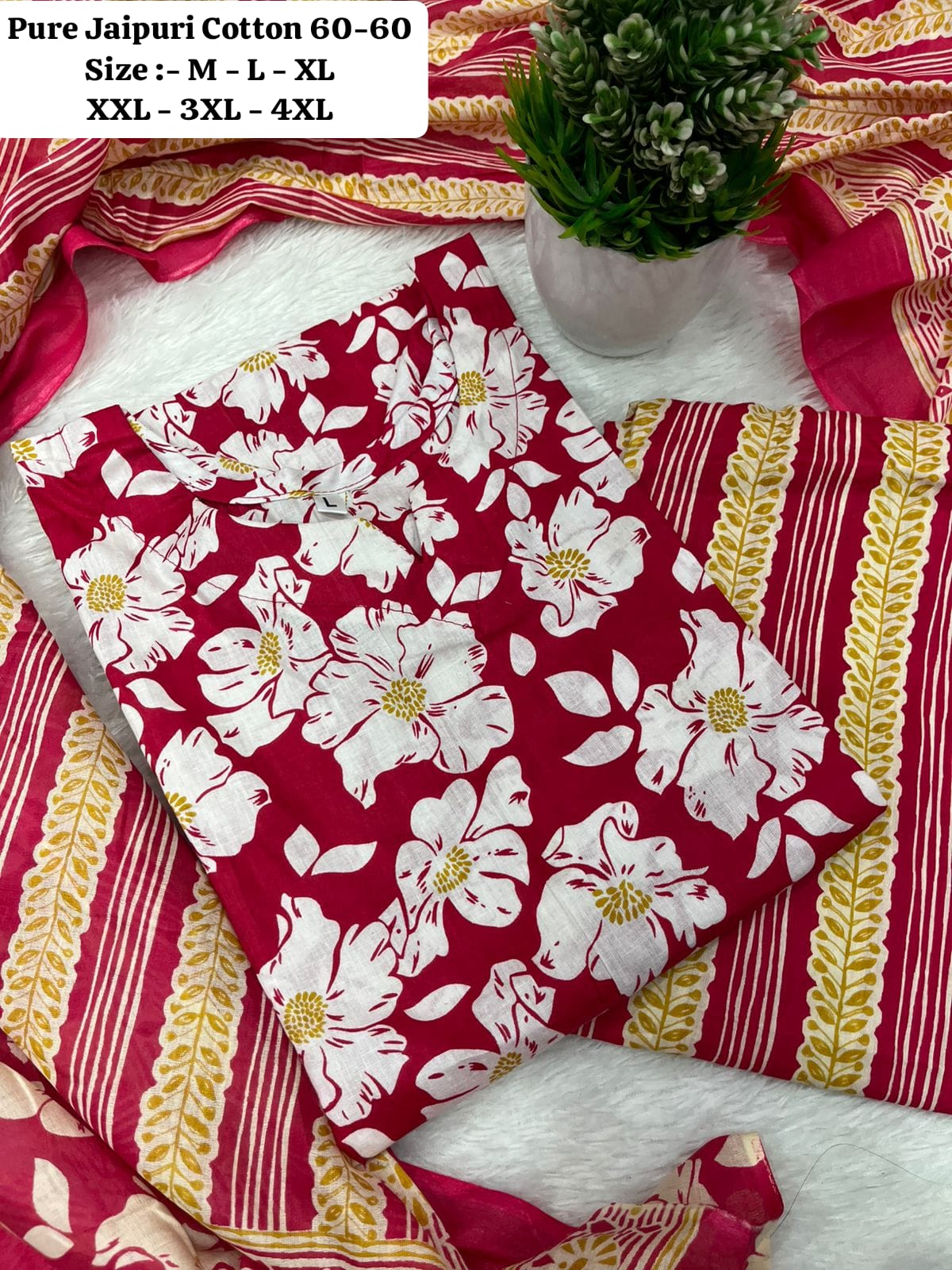 Jaipuri Cotton Women Kurta Pant Dupatta Set mahezon