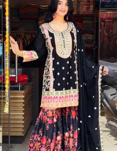 Wedding Black Women’s Top Palazzo Dupatta Suit mahezon