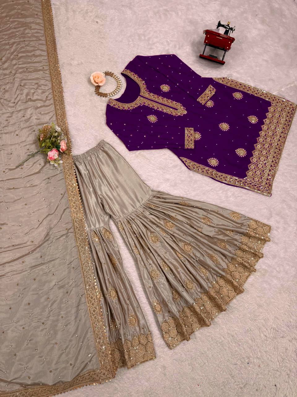 Party Wear Designer Women Top Sharara with Dupatta Suit Dress Royal Export