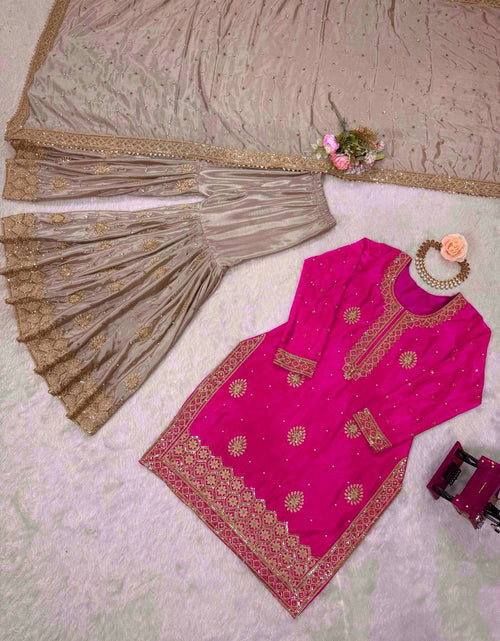 Load image into Gallery viewer, Party Wear Designer Women Top Sharara with Dupatta Suit Dress Royal Export
