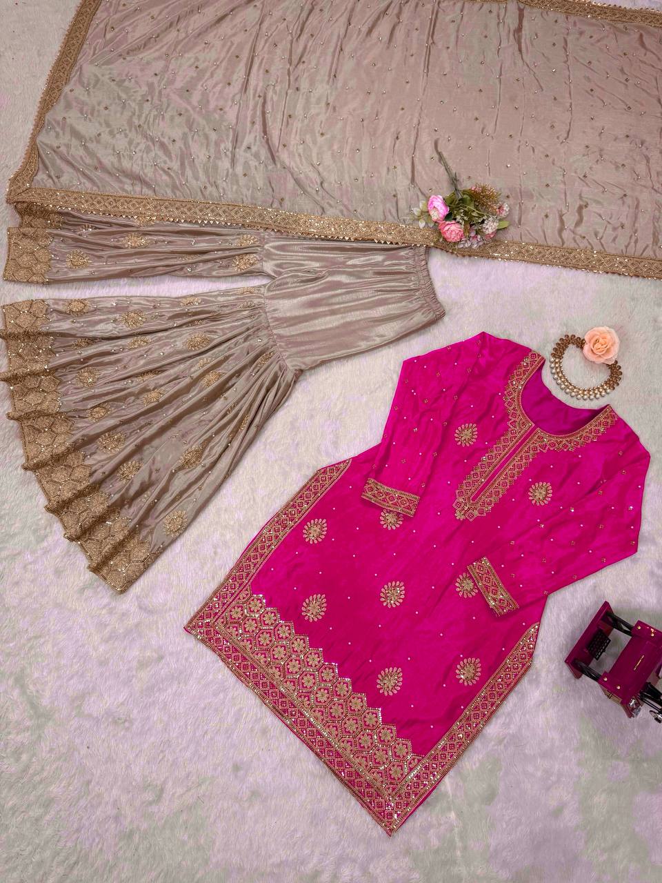 Party Wear Designer Women Top Sharara with Dupatta Suit Dress Royal Export