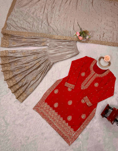 Load image into Gallery viewer, Party Wear Designer Women Top Sharara with Dupatta Suit Dress Royal Export

