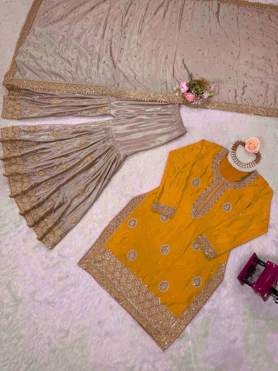 Party Wear Designer Women Top Sharara with Dupatta Suit Dress Royal Export
