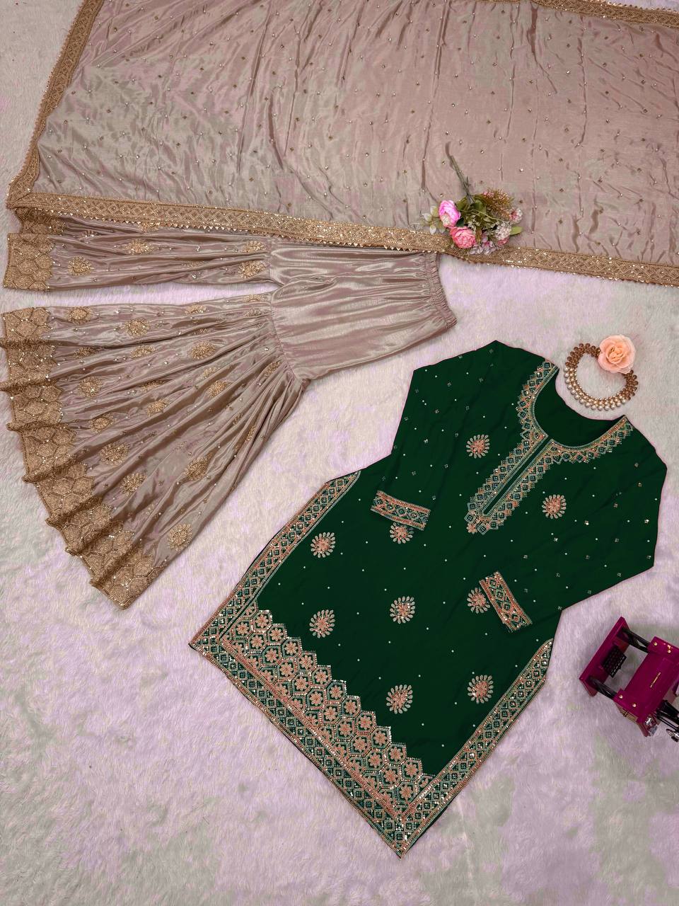 Party Wear Designer Women Top Sharara with Dupatta Suit Dress Royal Export