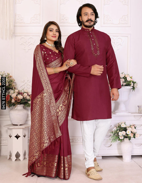 Load image into Gallery viewer, Couple wear Same Matching Men’s Kurta Pajama and Women’s Saree mahezon
