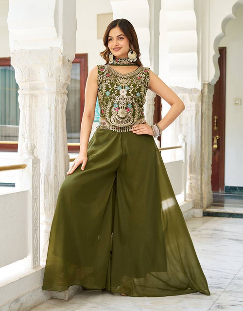 Load image into Gallery viewer, Festive Mehendi Green Women’s Top Palazzo Dupatta mahezon
