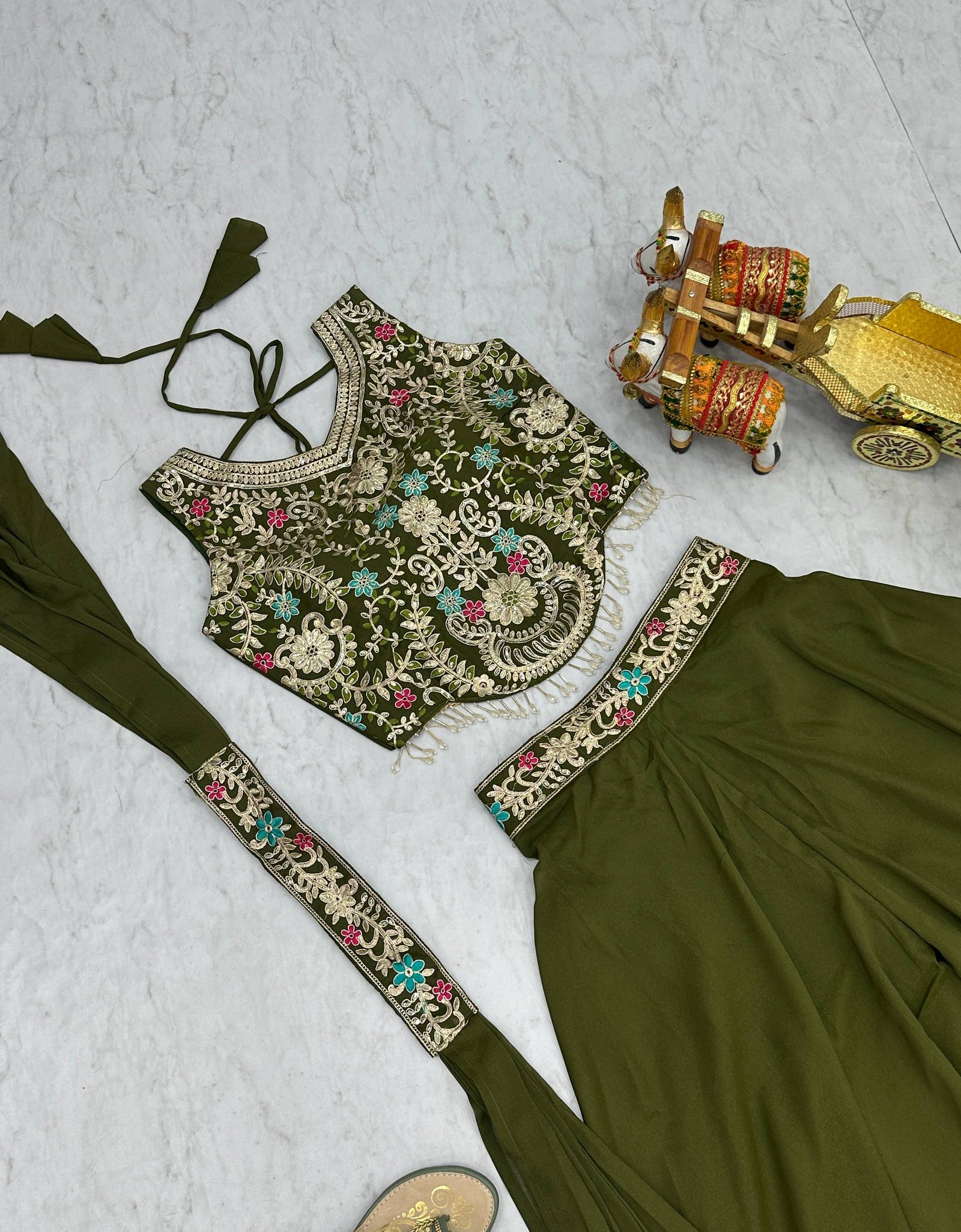 Festive Mehendi Green Women’s Top Palazzo Dupatta mahezon