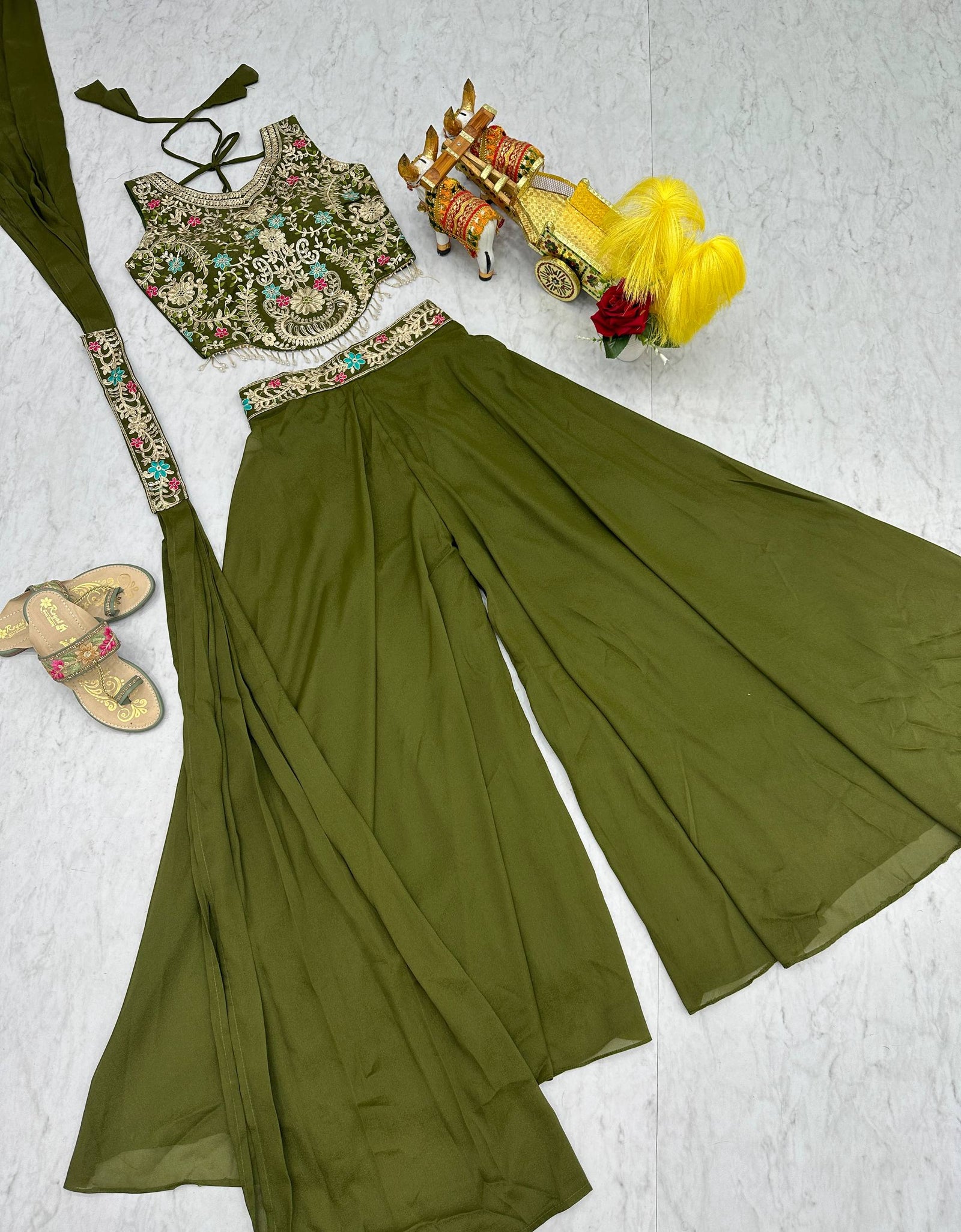 Festive Mehendi Green Women’s Top Palazzo Dupatta mahezon
