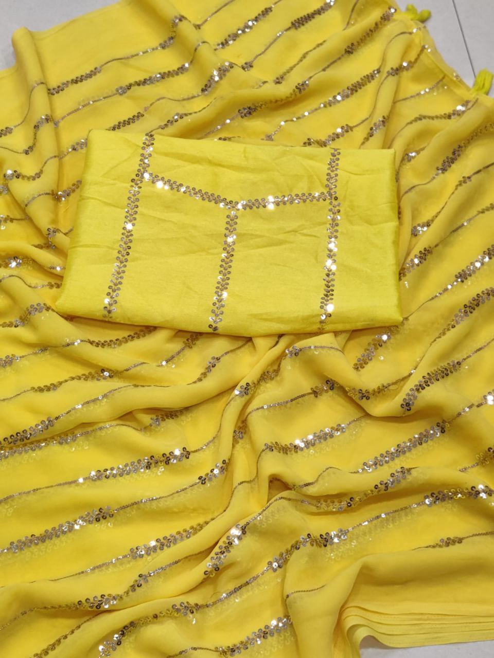Festive Yellow Party wear Women’s Saree mahezon