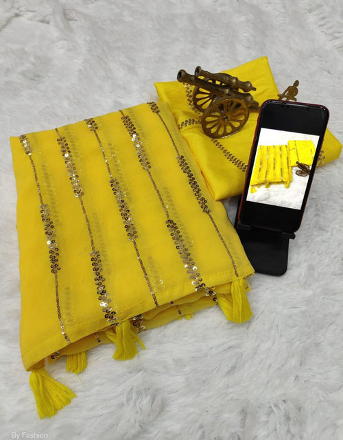 Load image into Gallery viewer, Festive Yellow Party wear Women’s Saree mahezon
