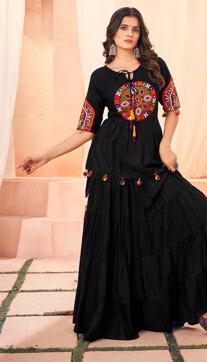 Navratri Women Black Top and Skirt Dress mahezon