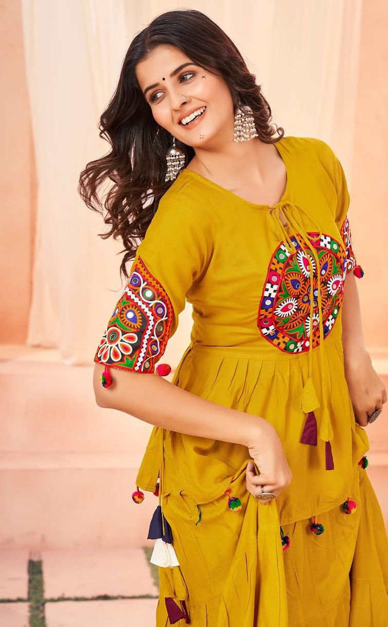Navratri Women Yellow Top and Skirt Dress mahezon