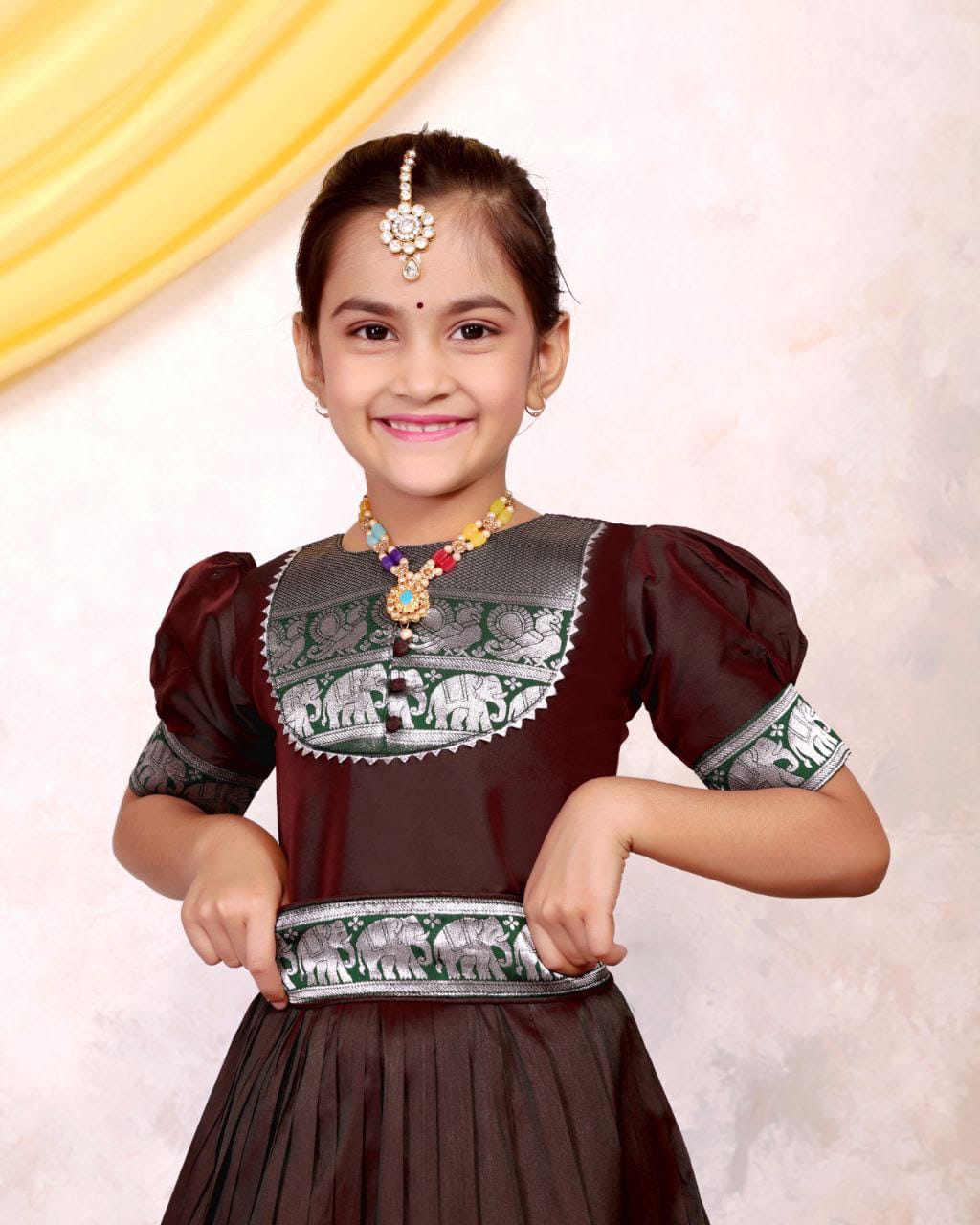 Kids Girls South Indian Traditional Pattu Pavadai Cotton Silk Gown mahezon