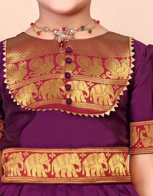 Load image into Gallery viewer, Kids Girls South Indian Traditional Pattu Pavadai Cotton Silk Gown mahezon
