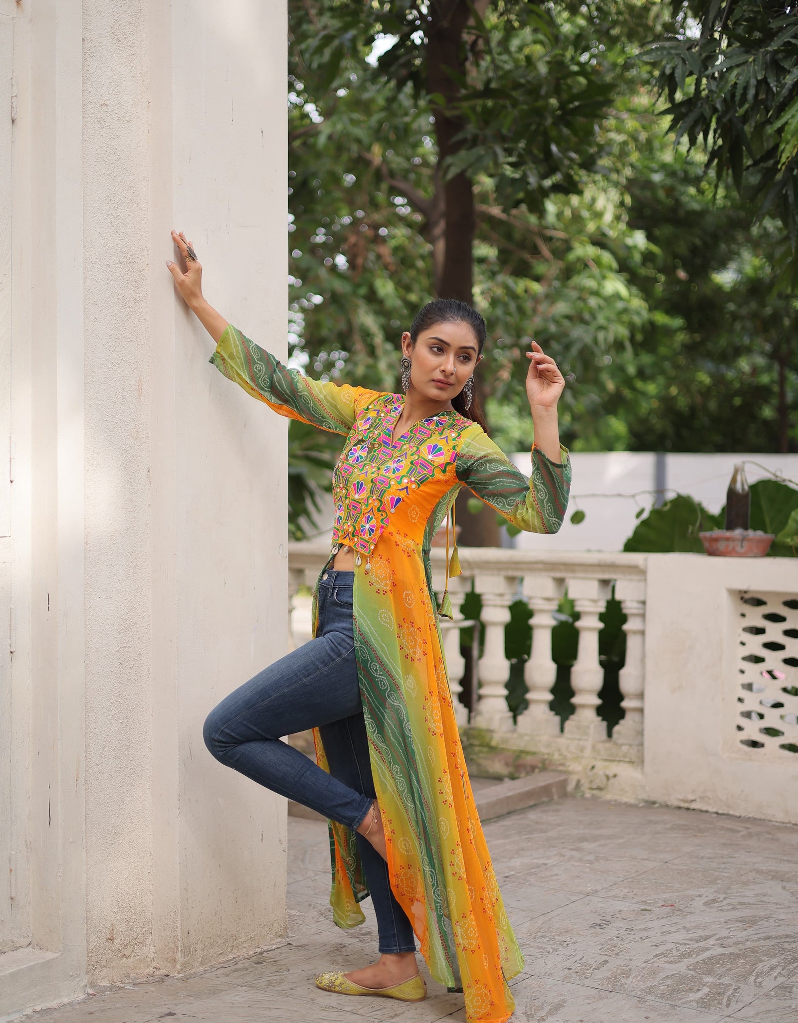 Navratri Garba Ready made Designer Front Open Long Kurti mahezon