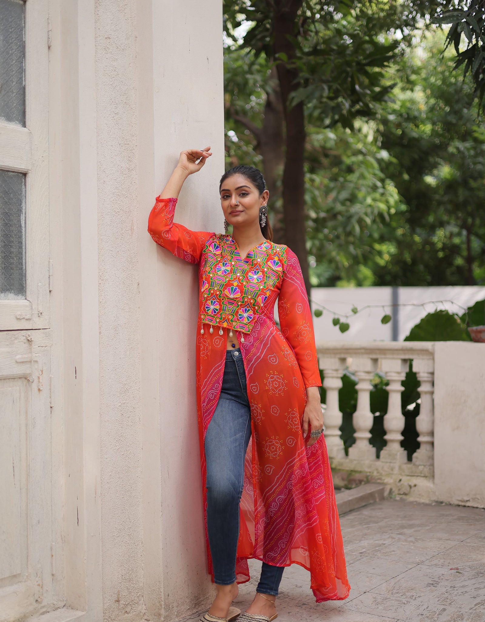 Navratri Garba Ready made Designer Front Open Long Kurti mahezon
