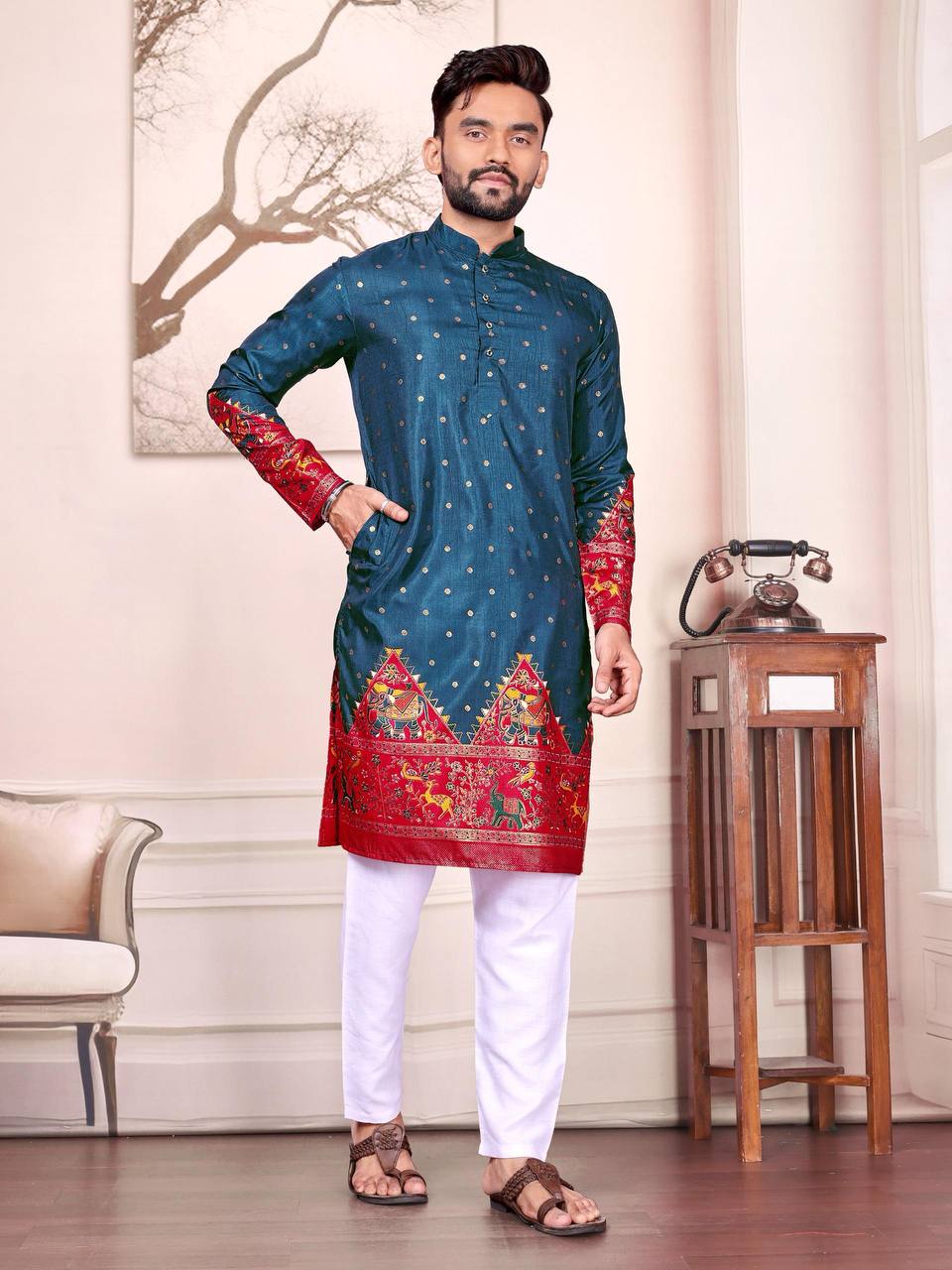 Traditional Indian Couple Wear Same Matching Men Kurta Pajama Women Lehenga Choli Dupatta mahezon