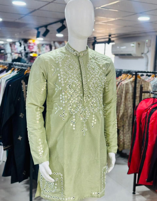 Load image into Gallery viewer, Indian Traditional Silk Embroidery Men’s Short Kurta Pajama Set mahezon
